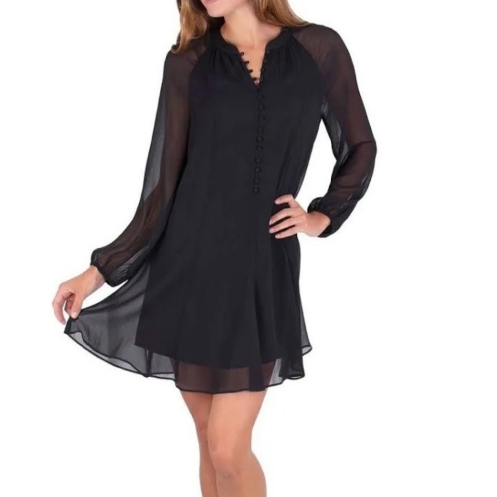 Joie xxl crepe black dress sheer overlay and sleeves